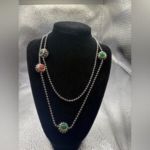 Vintage Double Strand Cabochon Necklace – Multicolor Beaded Statement Piece